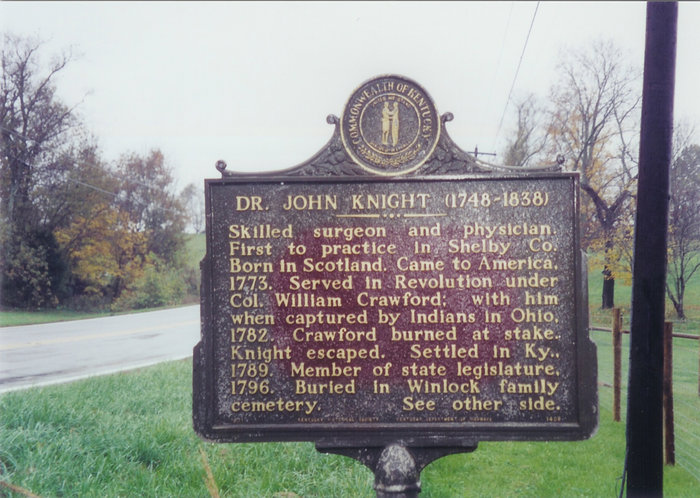 Historic Marker for Dr. John Knight Along a Country Roadside